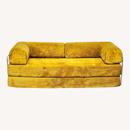 Used Modern Yellow Corduroy Loveseat with Chrome Frame for sale on AptDeco