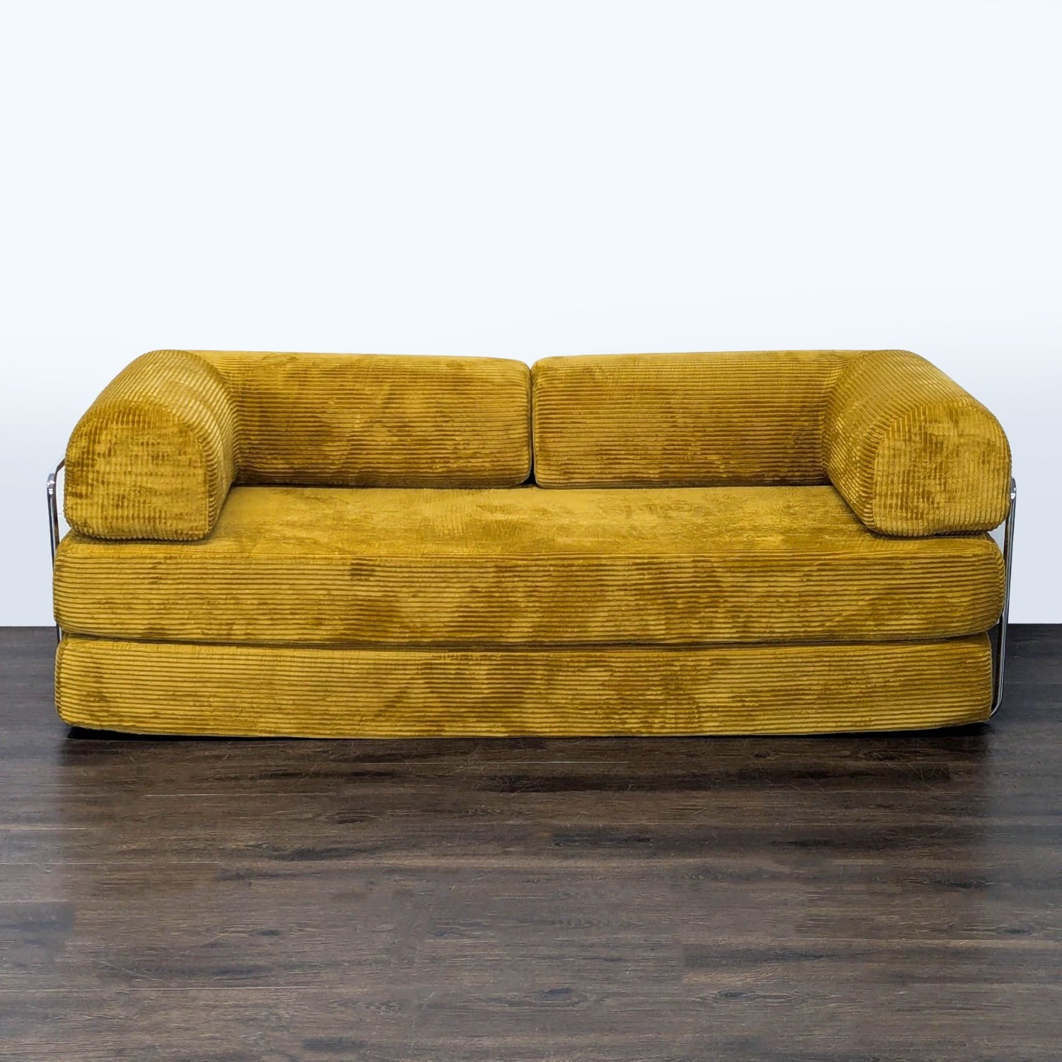 Modern Yellow Corduroy Loveseat with Chrome Frame - image-4
