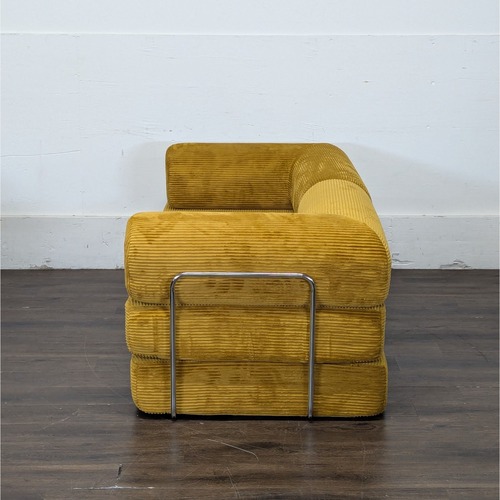 Used Modern Yellow Corduroy Loveseat with Chrome Frame for sale on AptDeco