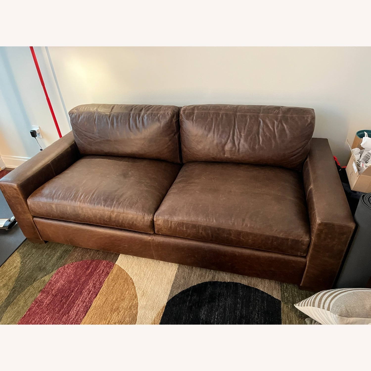 Restoration Hardware Dark Brown Leather 2 Seater Sofa - image-1