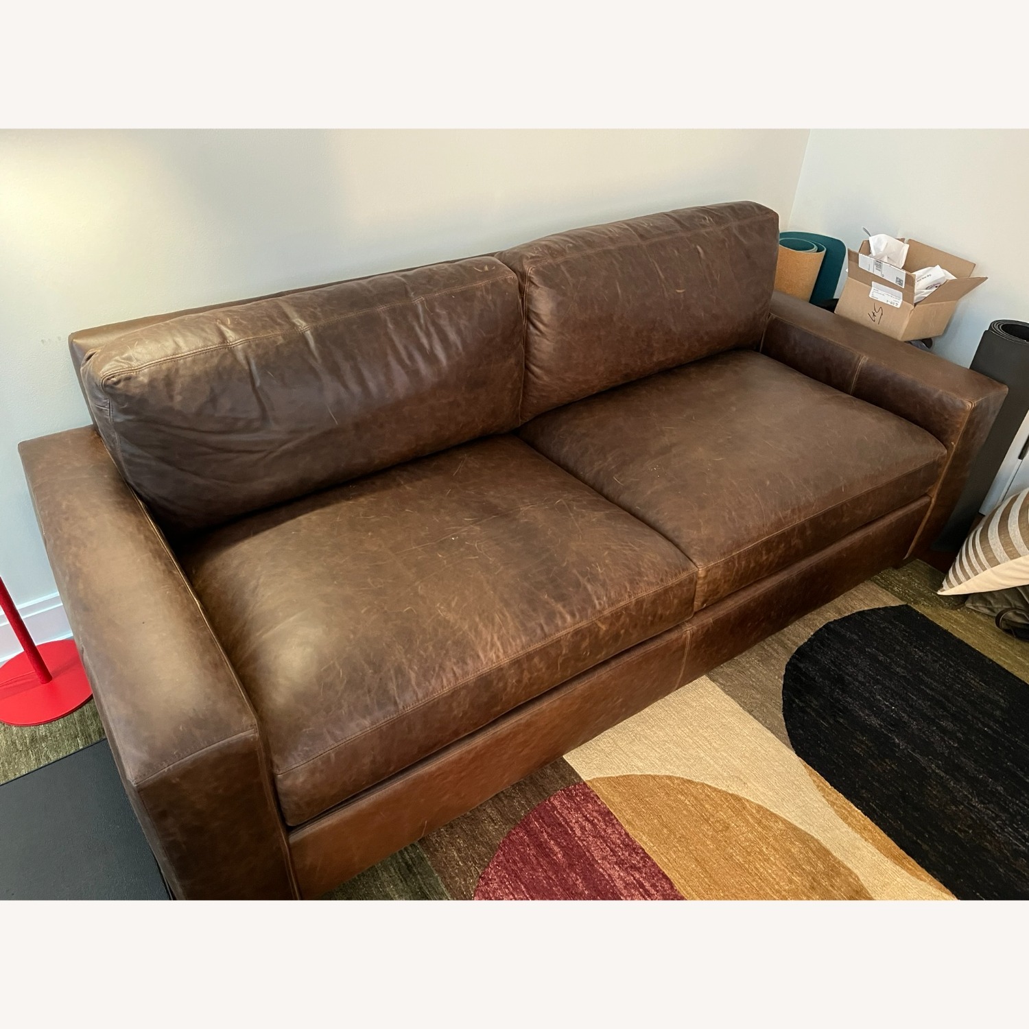 Restoration Hardware Dark Brown Leather 2 Seater Sofa - image-2