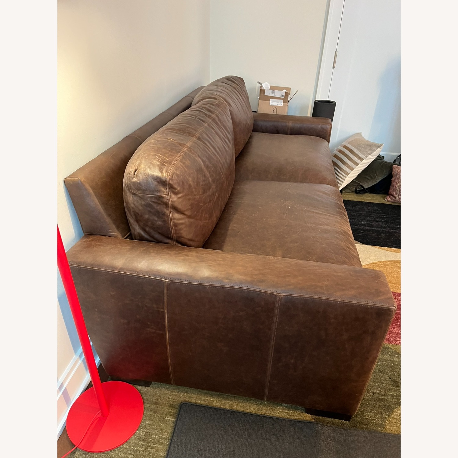 Restoration Hardware Dark Brown Leather 2 Seater Sofa - image-4