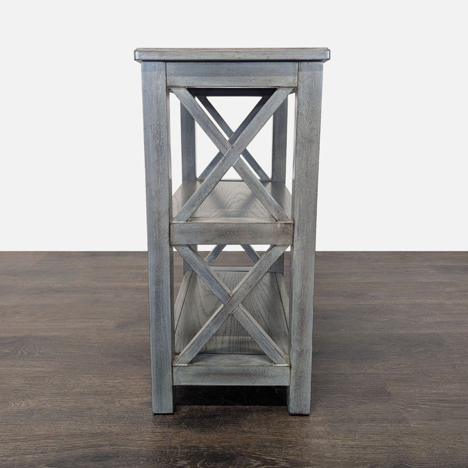 Gray Wooden 2-Shelf Bookcase with X-Design Sides	 - image-2