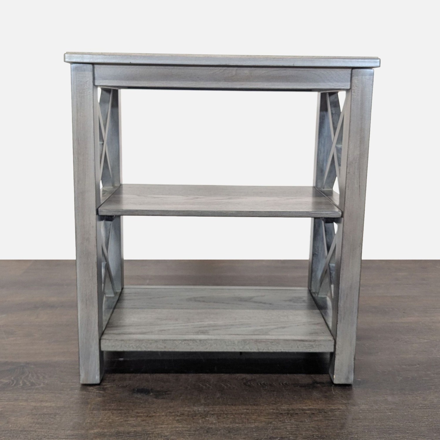 Gray Wooden 2-Shelf Bookcase with X-Design Sides	 - image-7