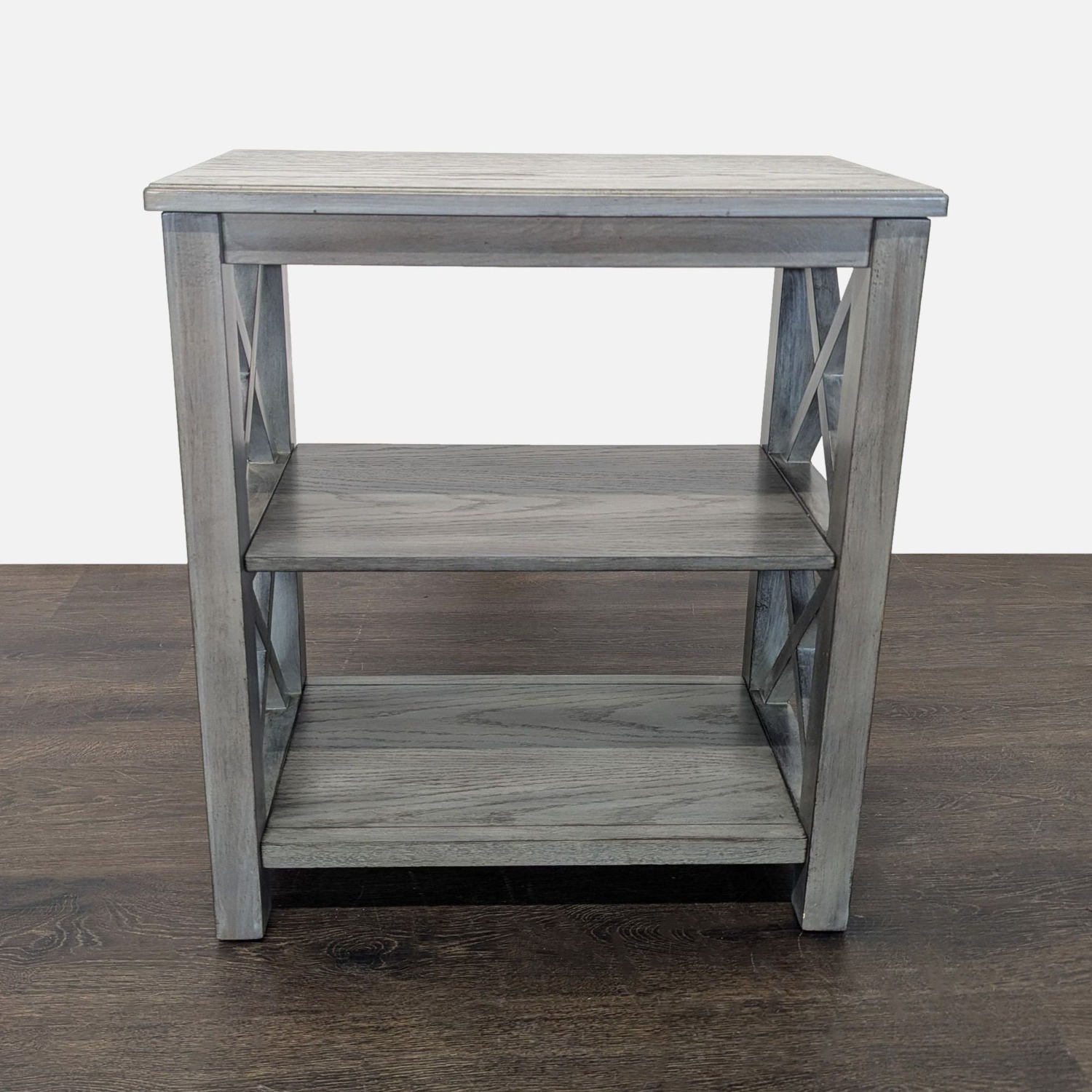 Gray Wooden 2-Shelf Bookcase with X-Design Sides	 - image-3