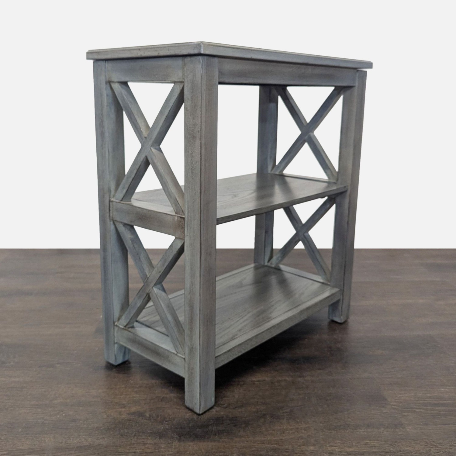 Gray Wooden 2-Shelf Bookcase with X-Design Sides	 - image-6