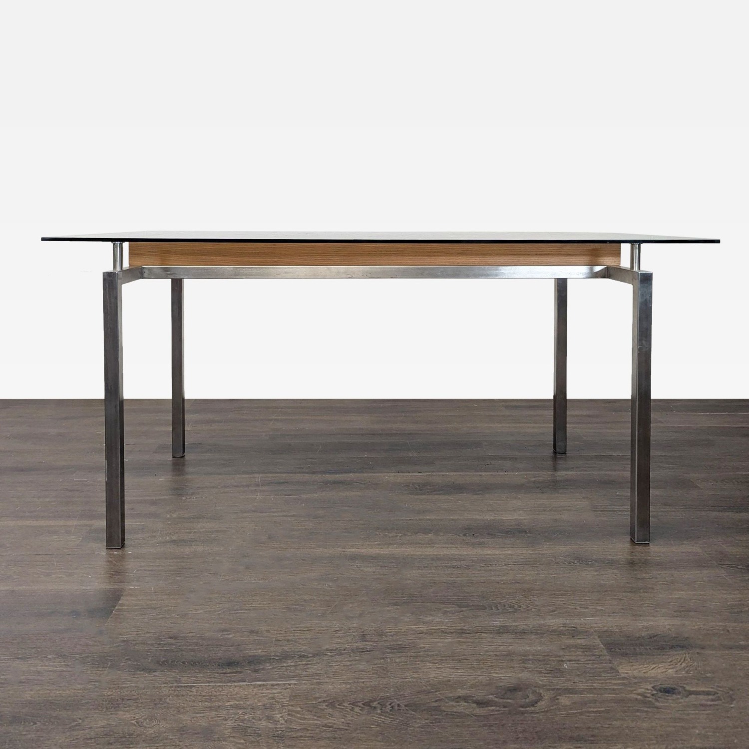 Glass Top Dining Table with Center Wood Beam	 - image-8