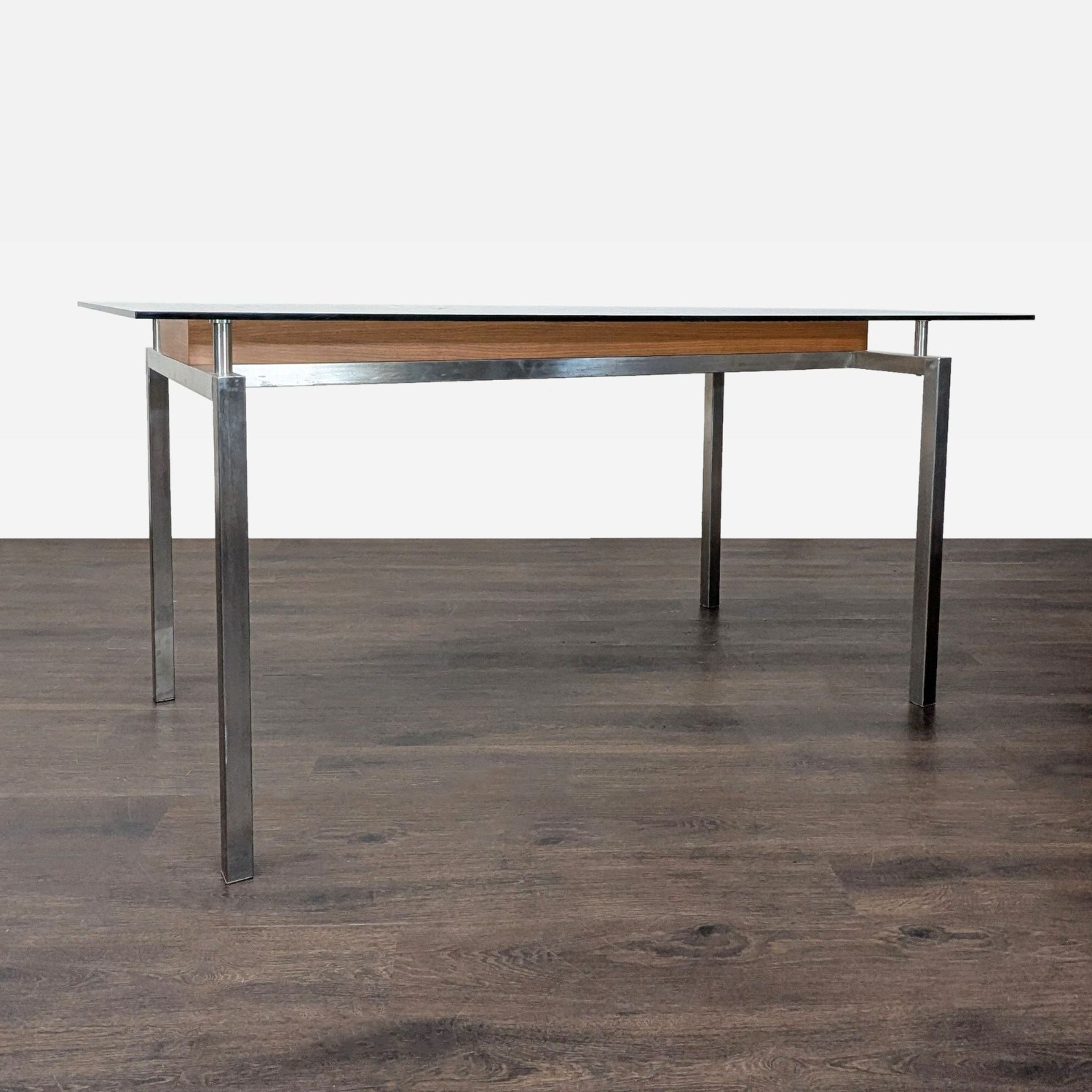 Glass Top Dining Table with Center Wood Beam	 - image-3