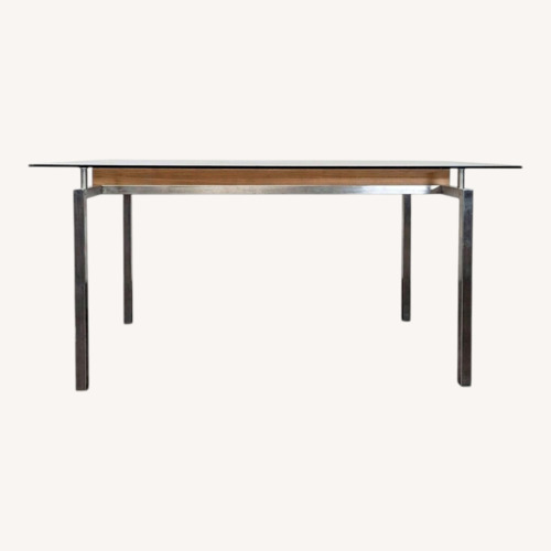 Used Glass Top Dining Table with Center Wood Beam	 for sale on AptDeco