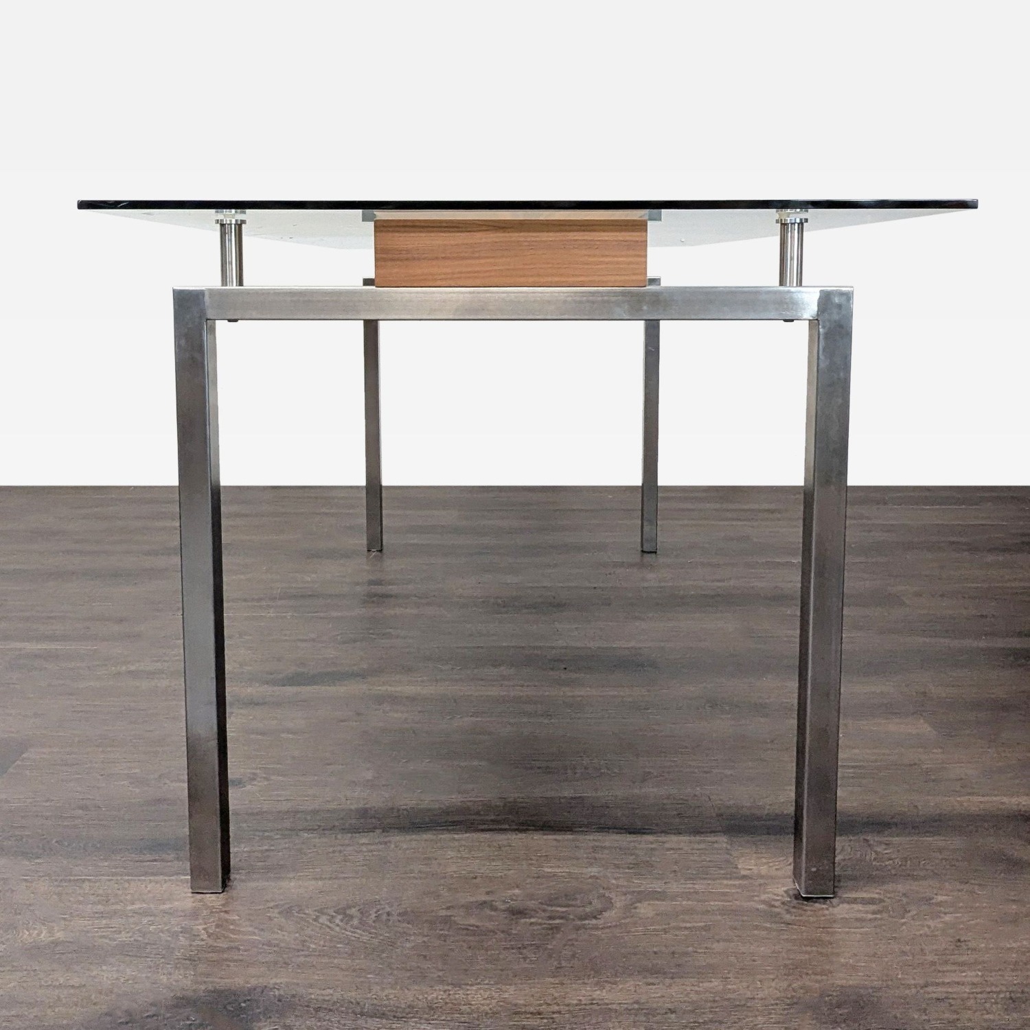 Glass Top Dining Table with Center Wood Beam	 - image-7