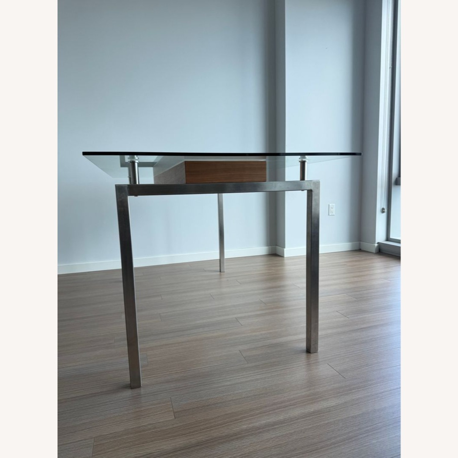 Glass Top Dining Table with Center Wood Beam	 - image-2