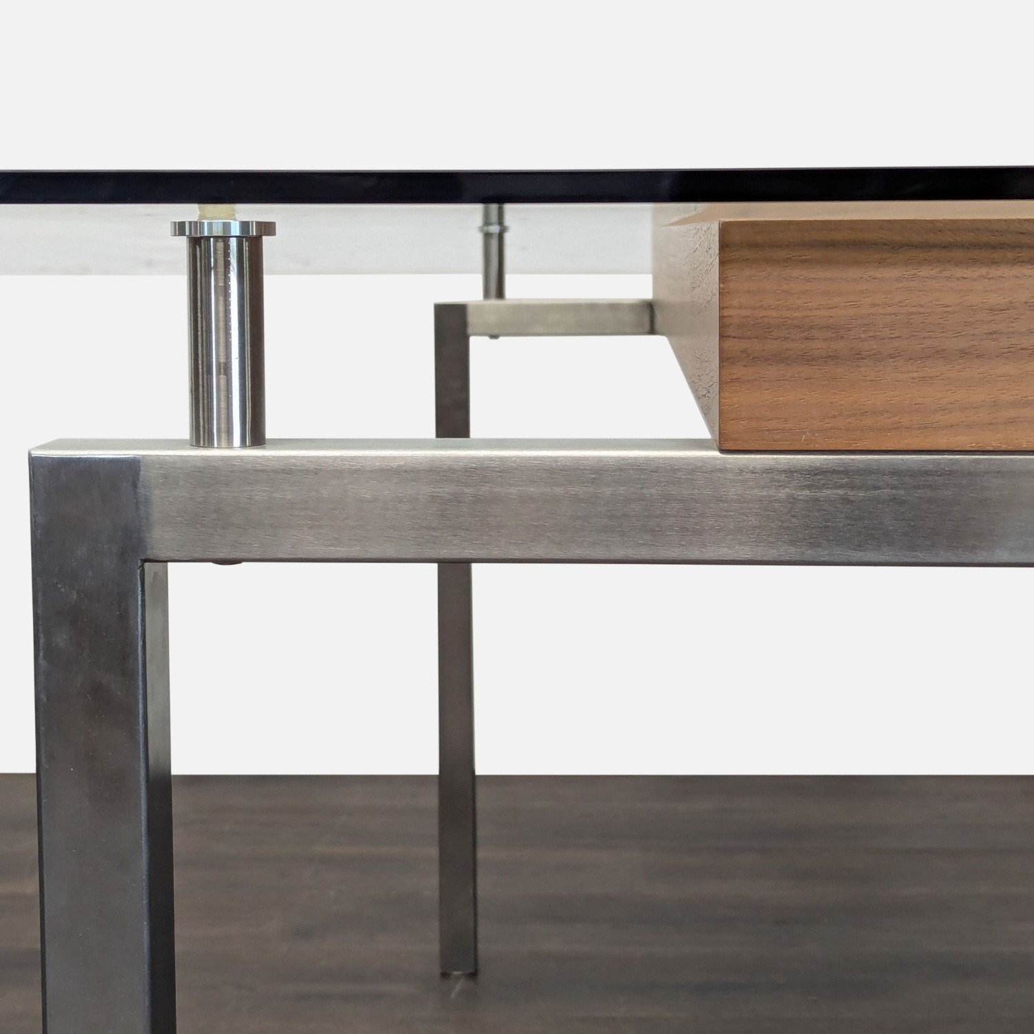 Glass Top Dining Table with Center Wood Beam	 - image-5