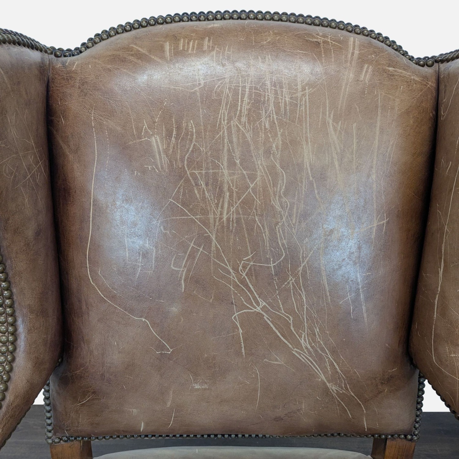 Leather & Wood Lounge Chair with Carved Details	 - image-7