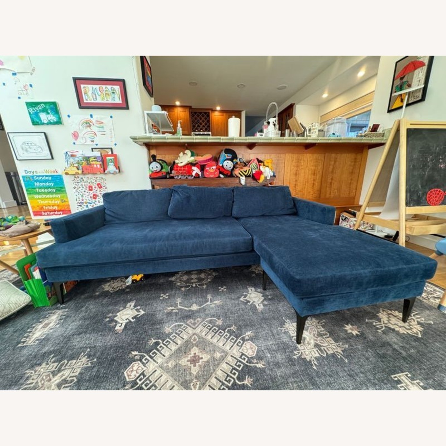 West Elm Blue Sectional Sofa with Right Chaise - image-1