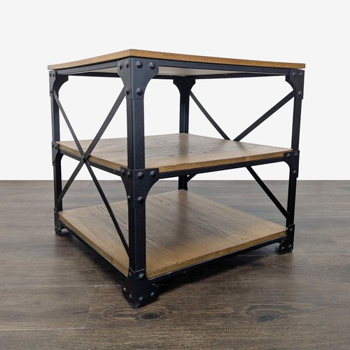 Used Metal & Wood Industrial Style End Table for sale on AptDeco