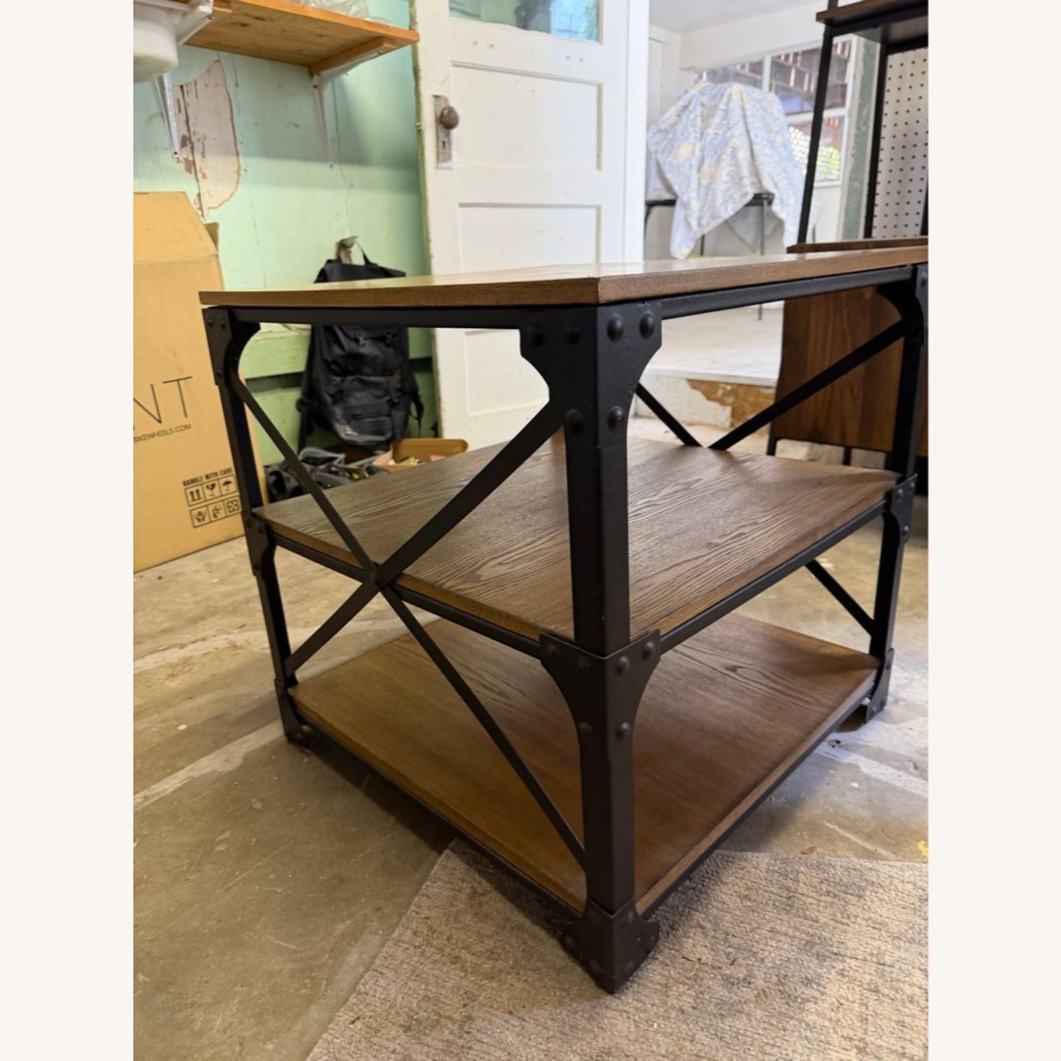 Metal & Wood Industrial Style End Table - image-7