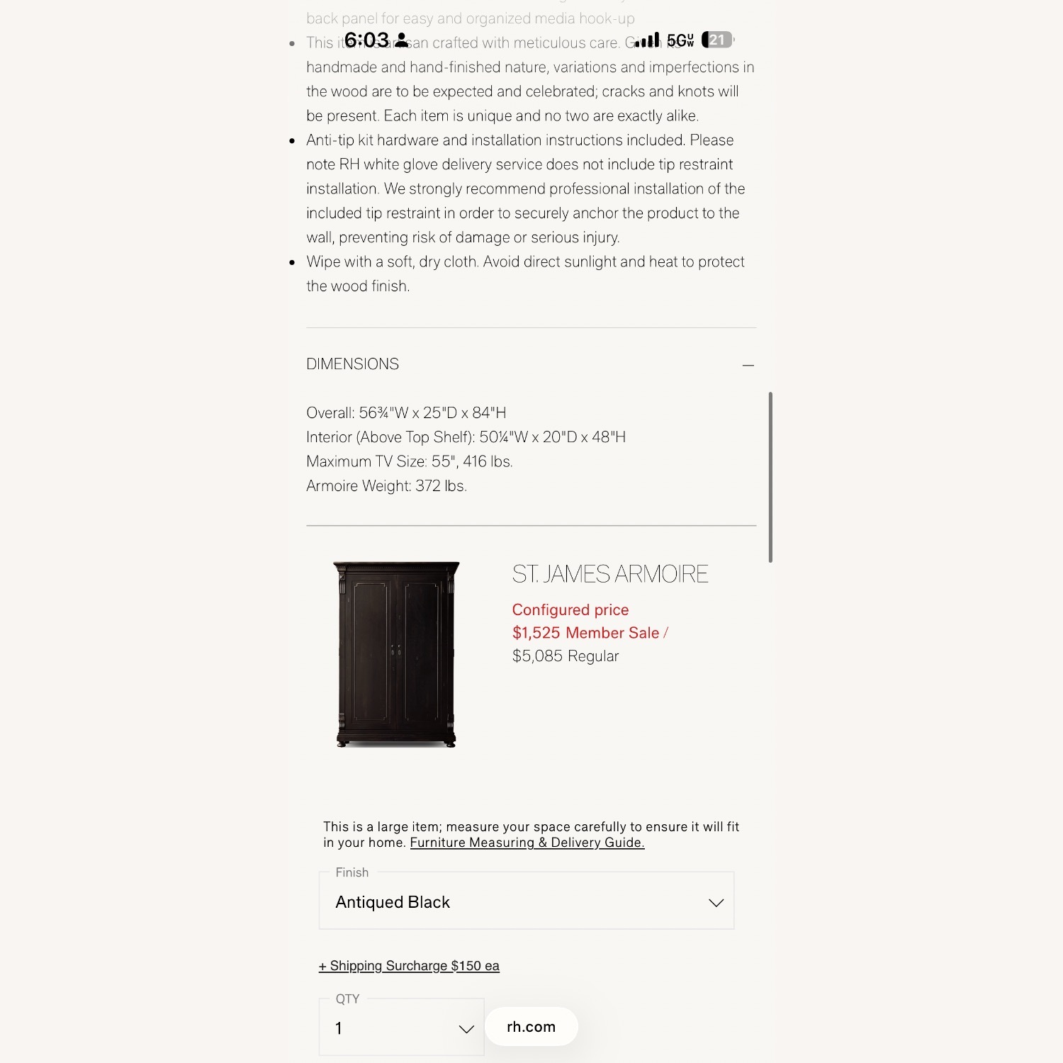 Restoration Hardware Dark Brown Wood Armoire - image-4