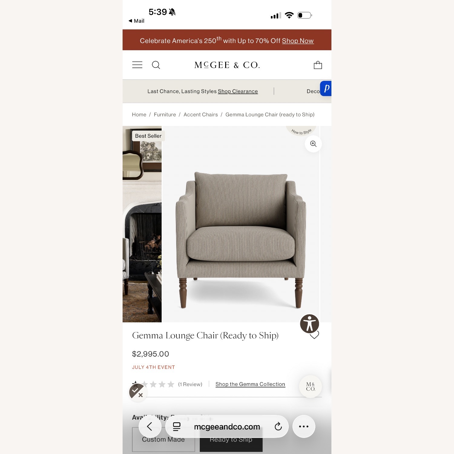 McGee and Co Linen Striped Accent Chair - image-4
