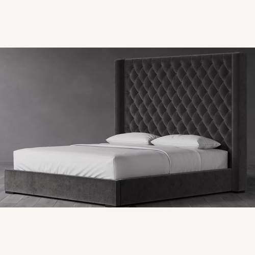 Used Saatva Amalfi Grey Velvet Queen Bed for sale on AptDeco