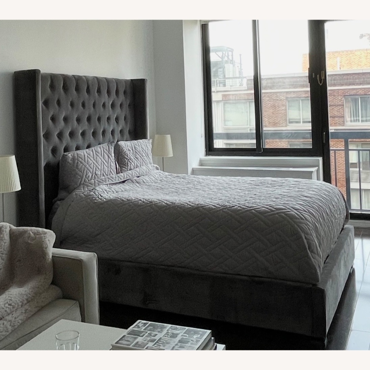 Saatva Amalfi Grey Velvet Queen Bed - image-3