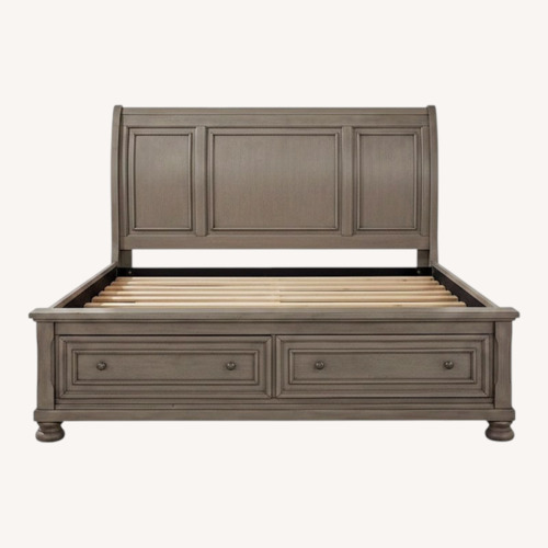 Used Ashley Furniture Light Gray Wood King Bed for sale on AptDeco