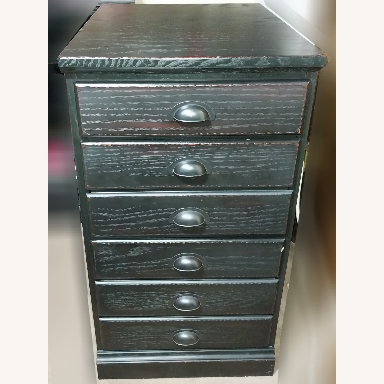 Pottery Barn Black Wood desk drawers cabinet - image-0
