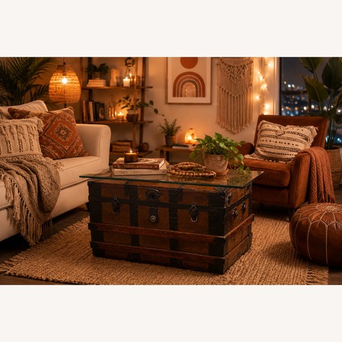 Used Glass-topped Steamer Trunk Coffee Table for sale on AptDeco