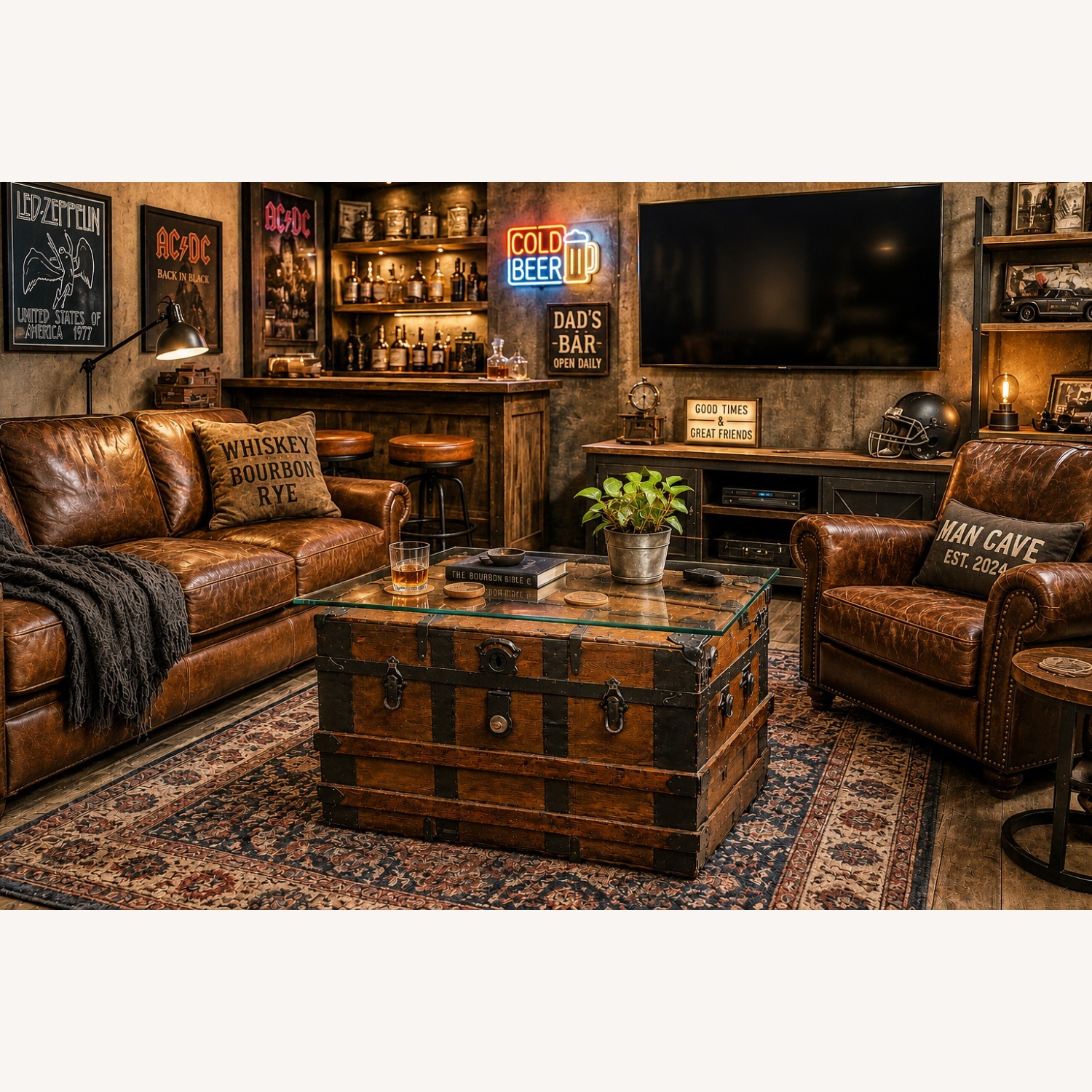Glass-topped Steamer Trunk Coffee Table - image-3