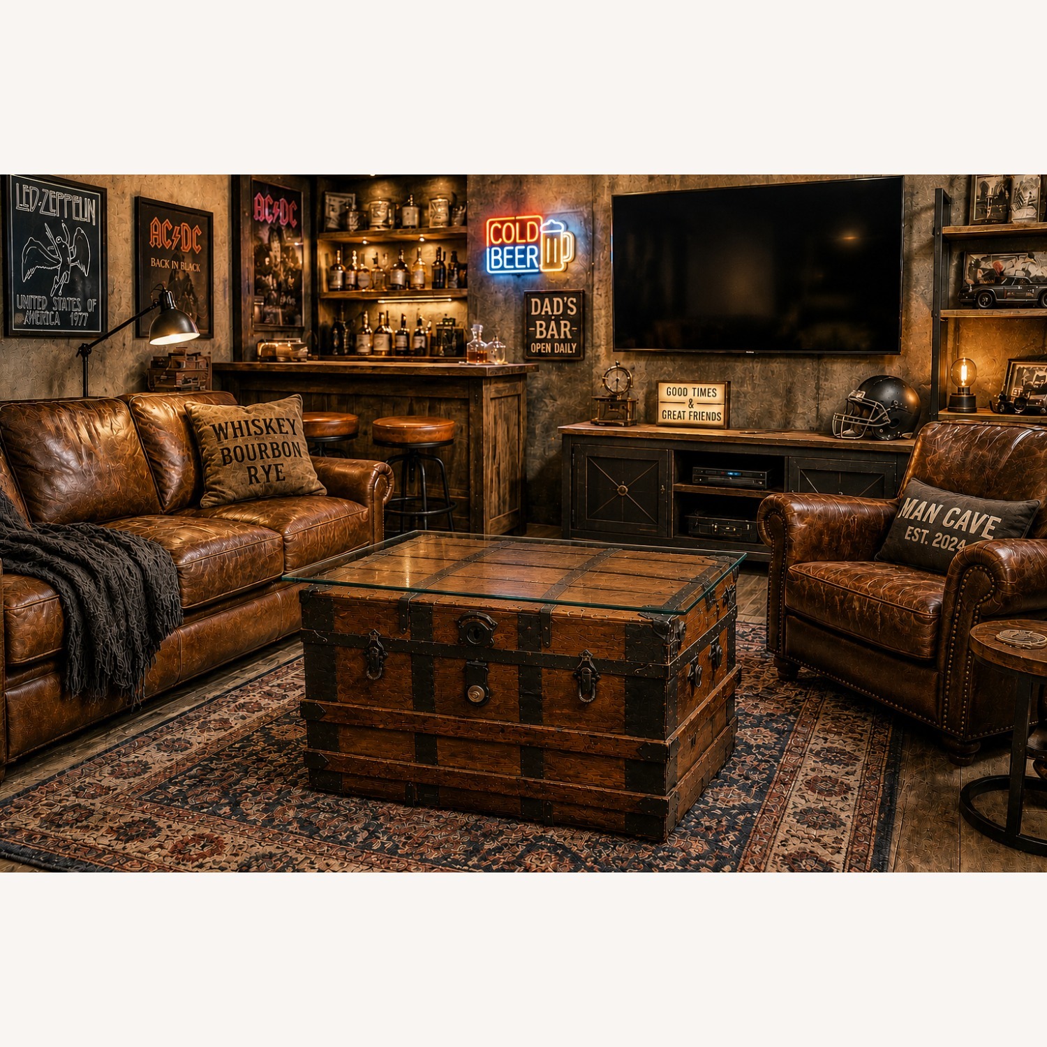 Glass-topped Steamer Trunk Coffee Table - image-4