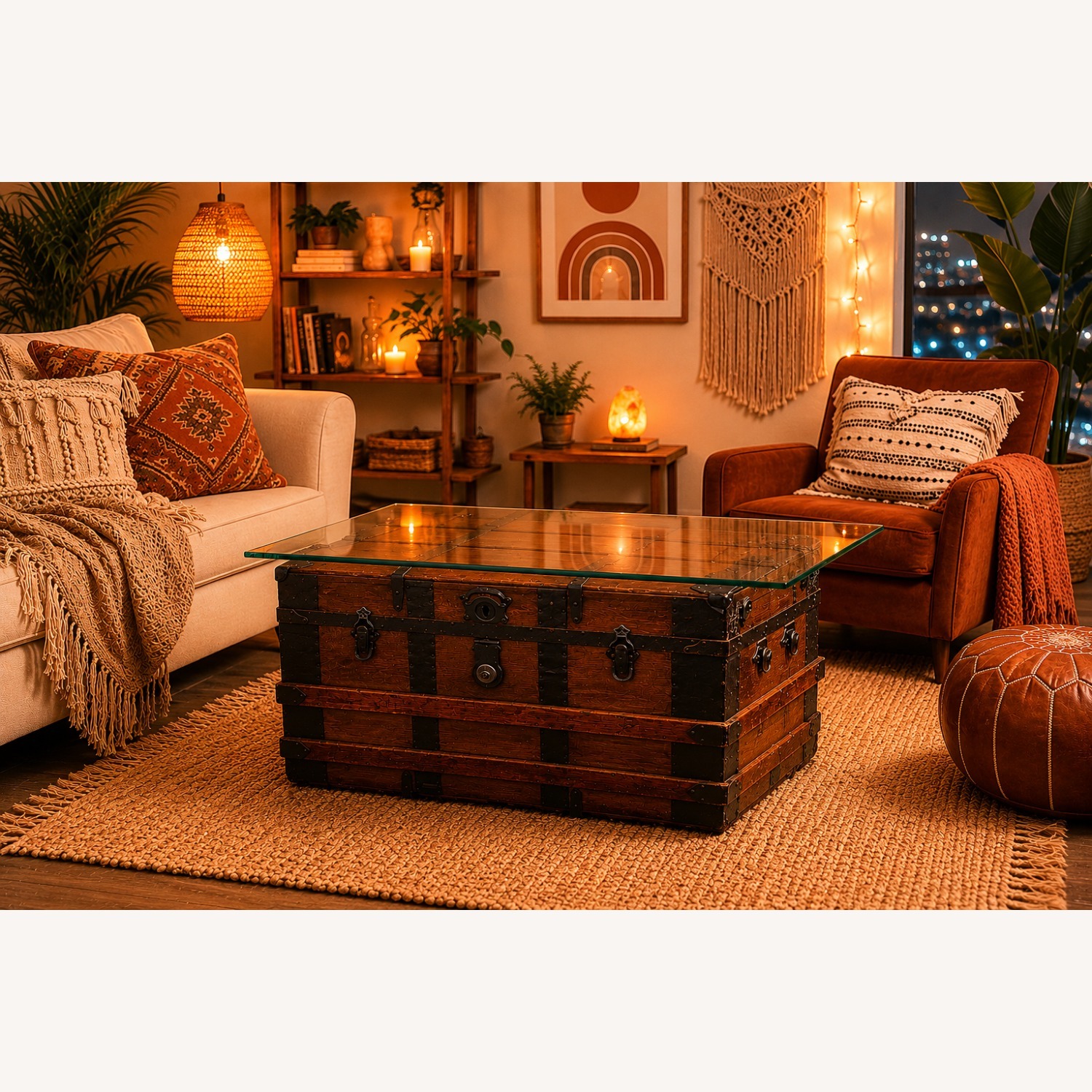 Glass-topped Steamer Trunk Coffee Table - image-2