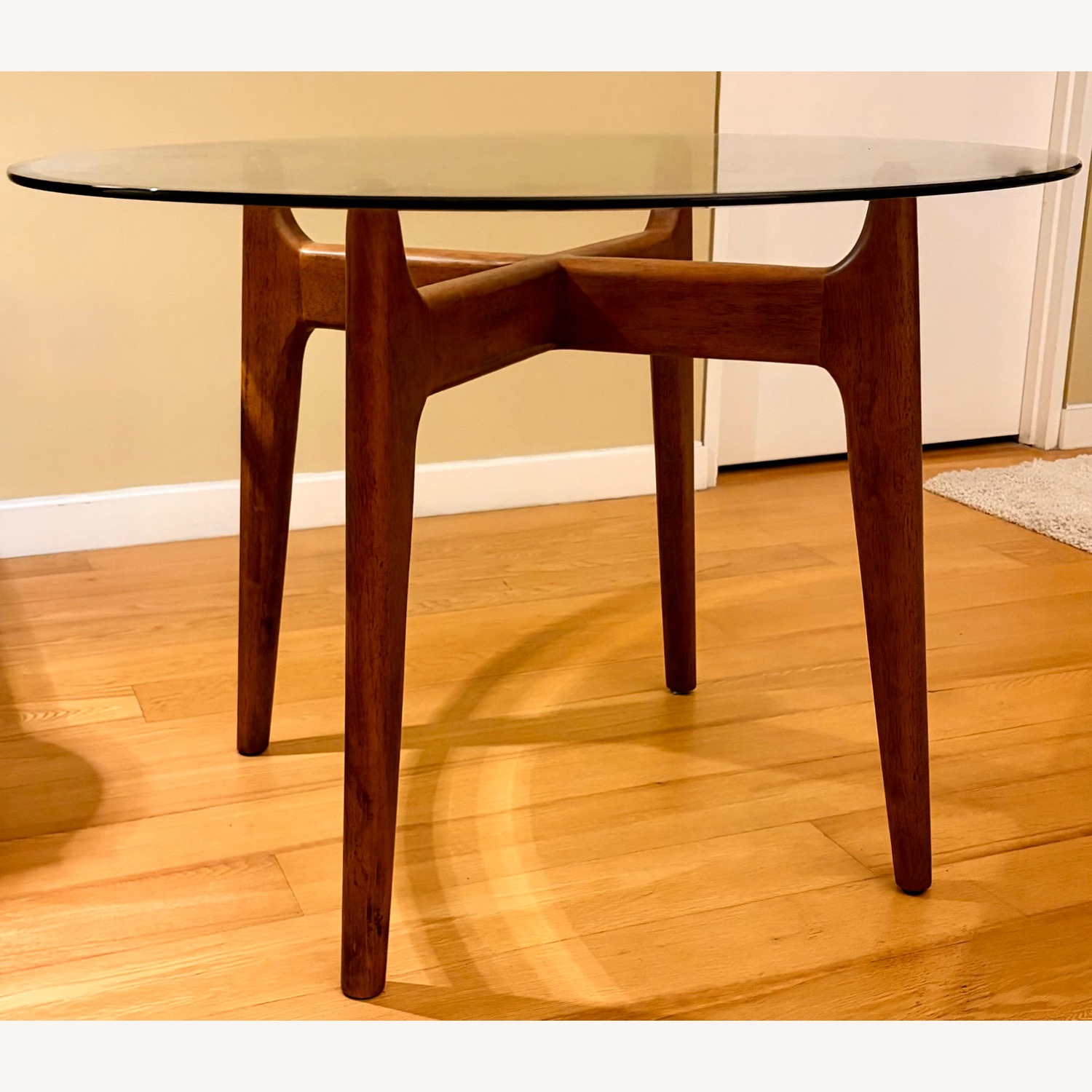 Crate & Barrel Tate MCM Glass Top Walnut Accent Table - image-3
