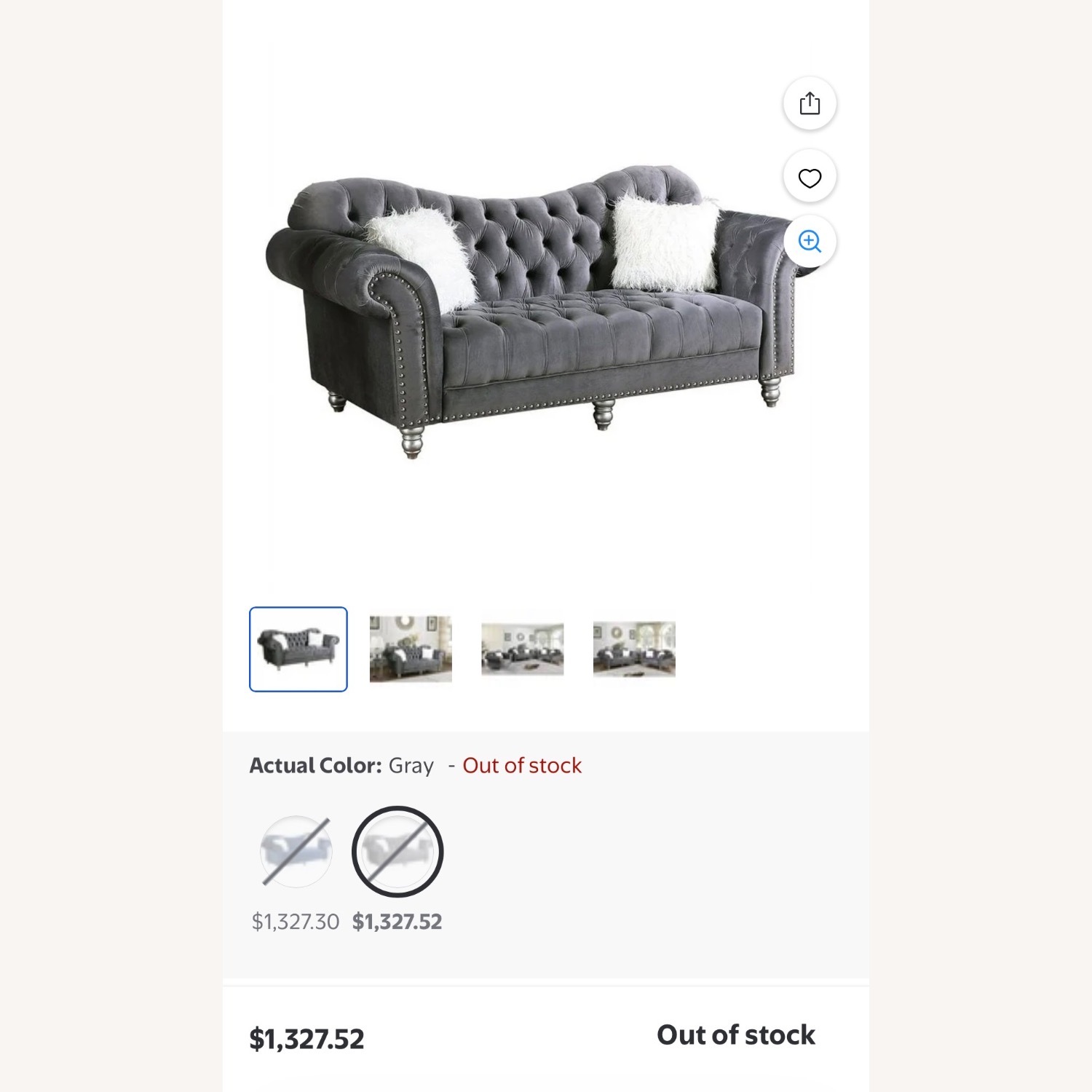 Sprintz Gray Tufted Loveseat Couch - image-2
