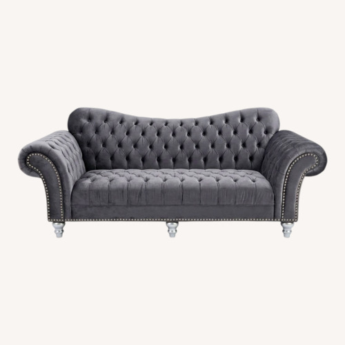 Used Sprintz Gray Tufted Loveseat Couch for sale on AptDeco