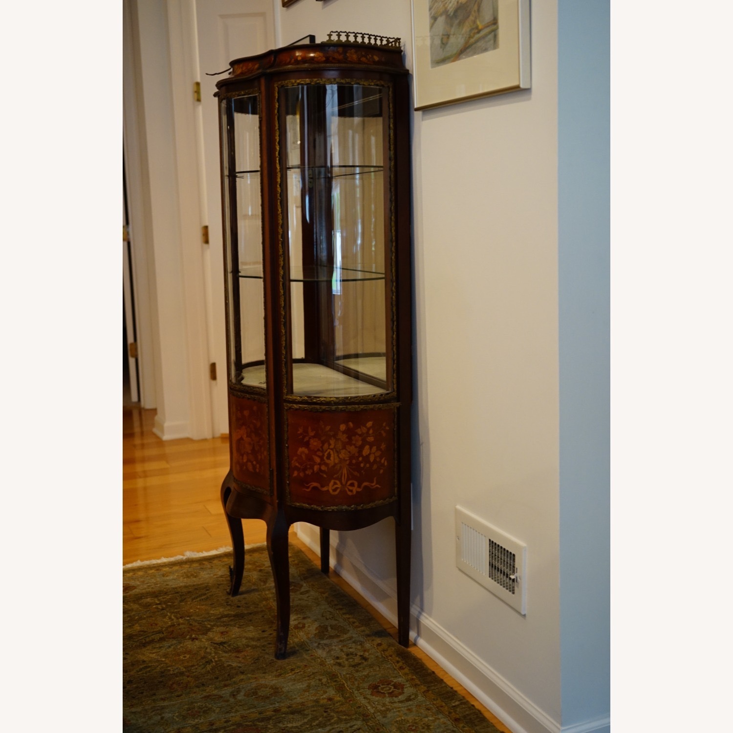 Antique French Inlaid Bowed Glass Curio Cabinet - image-3
