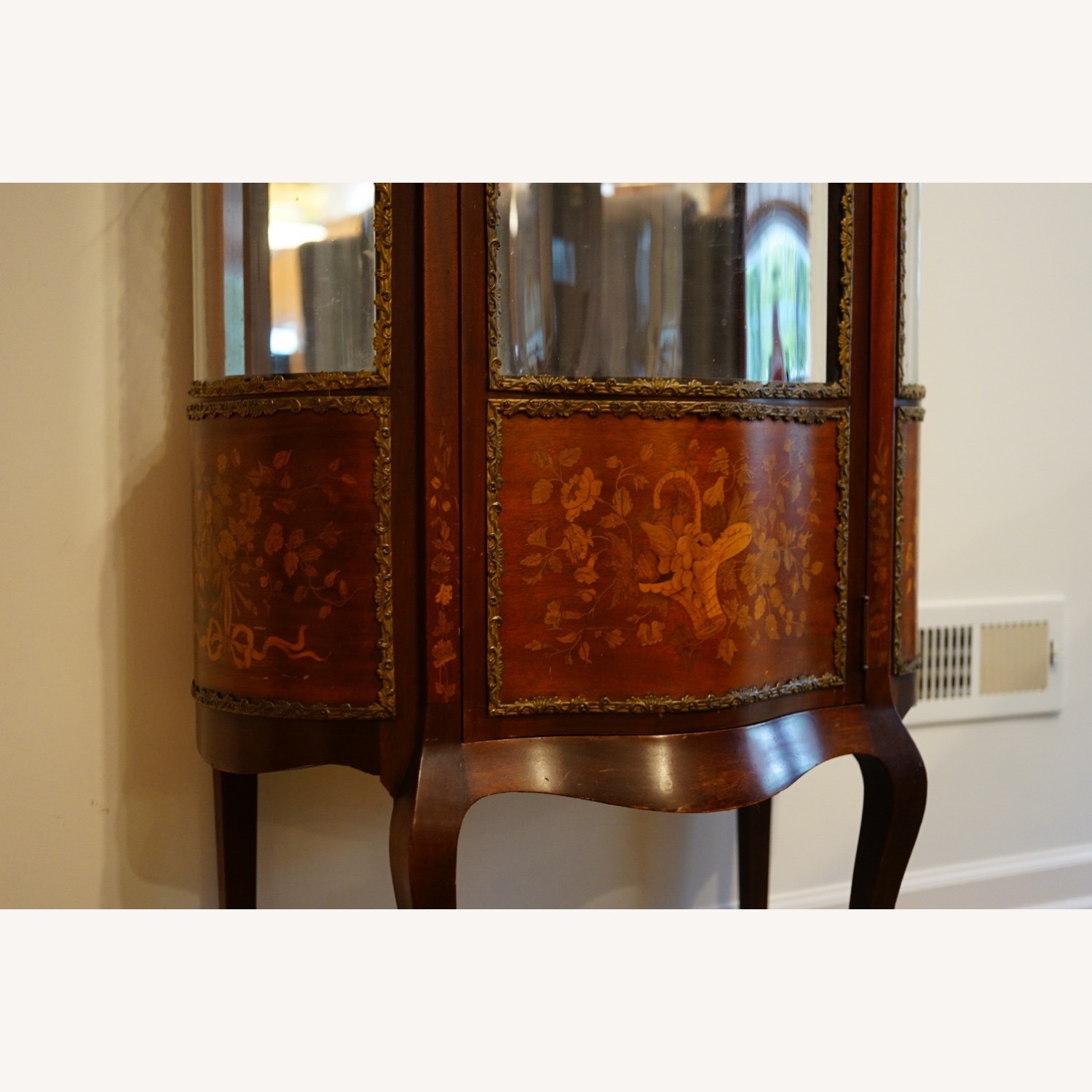 Antique French Inlaid Bowed Glass Curio Cabinet - image-12