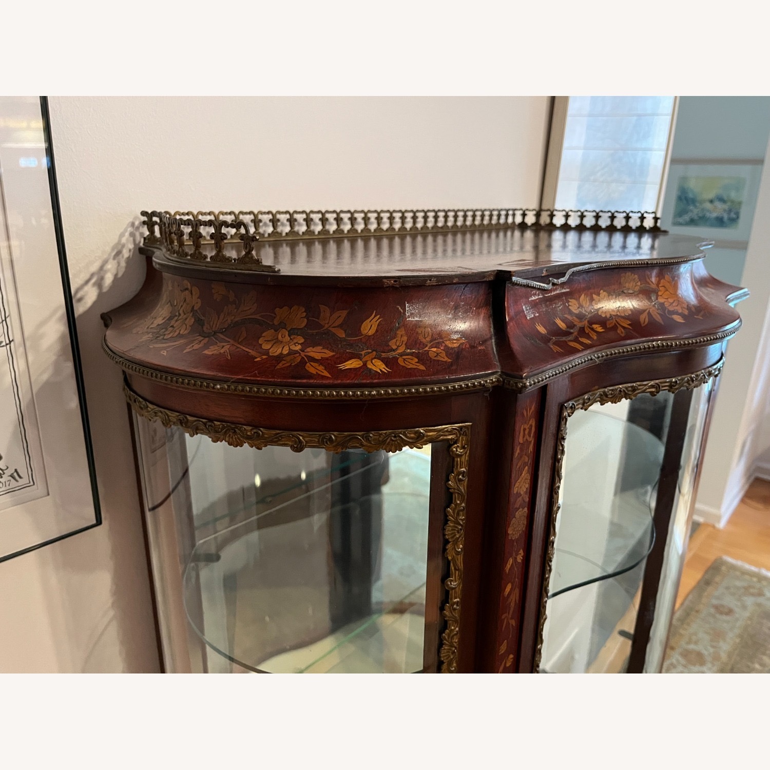 Antique French Inlaid Bowed Glass Curio Cabinet - image-6
