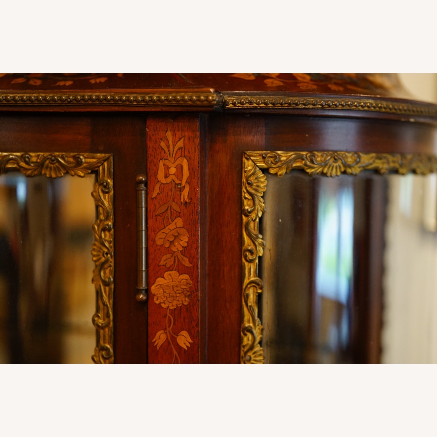 Antique French Inlaid Bowed Glass Curio Cabinet - image-9