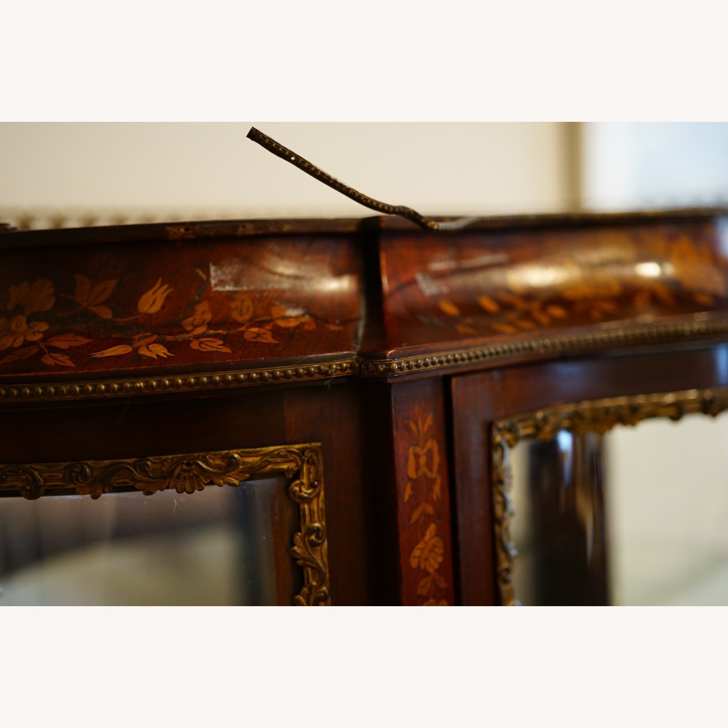 Antique French Inlaid Bowed Glass Curio Cabinet - image-4