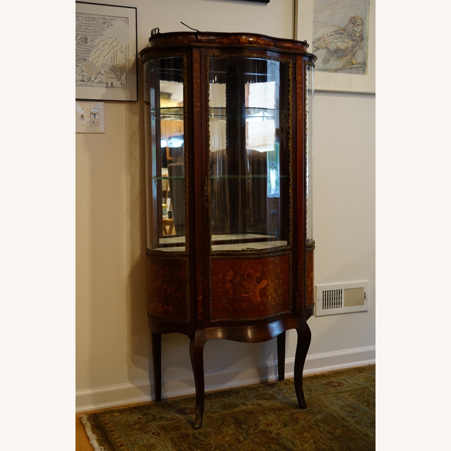 Antique French Inlaid Bowed Glass Curio Cabinet - image-1