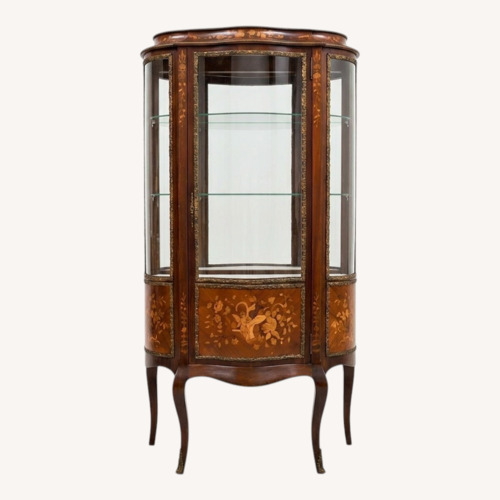 Used Antique French Inlaid Bowed Glass Curio Cabinet for sale on AptDeco