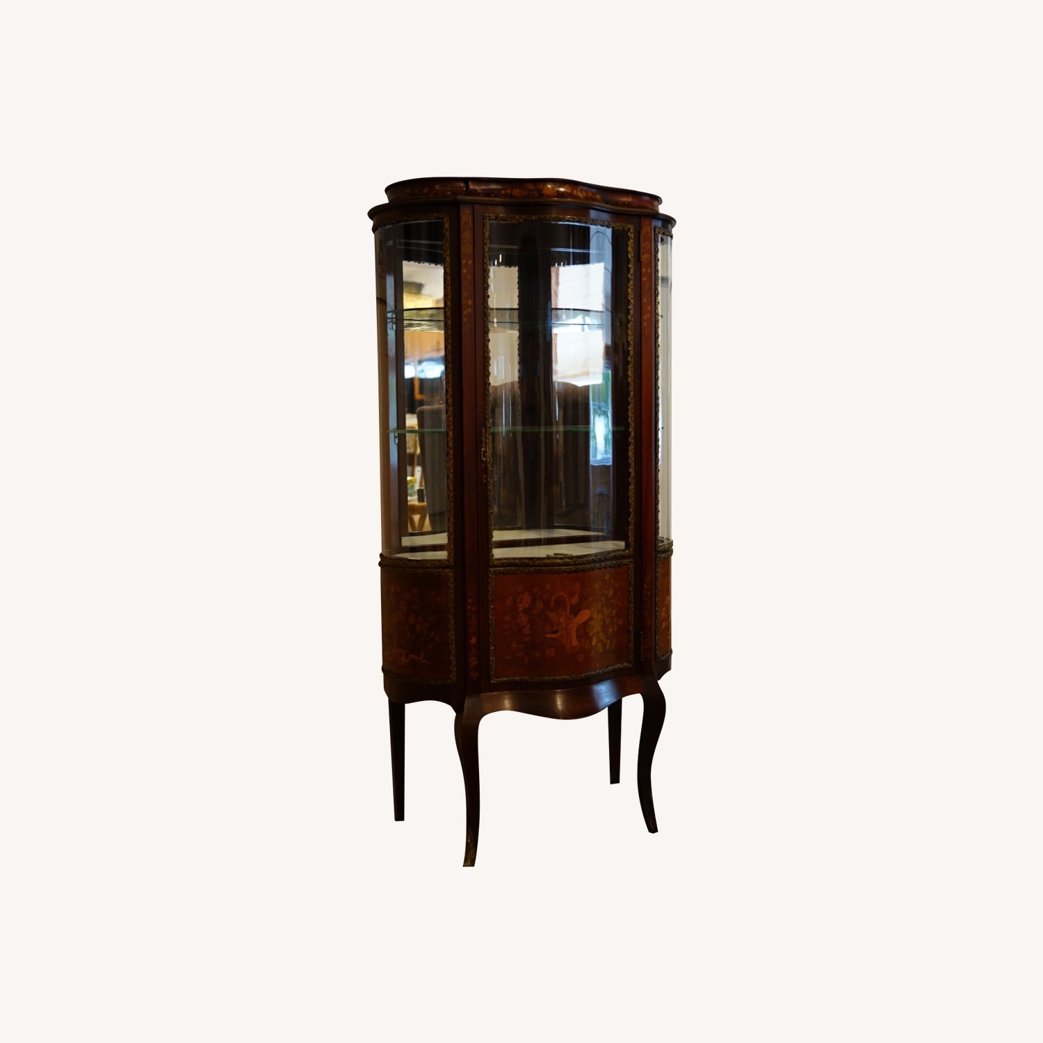 Antique French Inlaid Bowed Glass Curio Cabinet - image-16