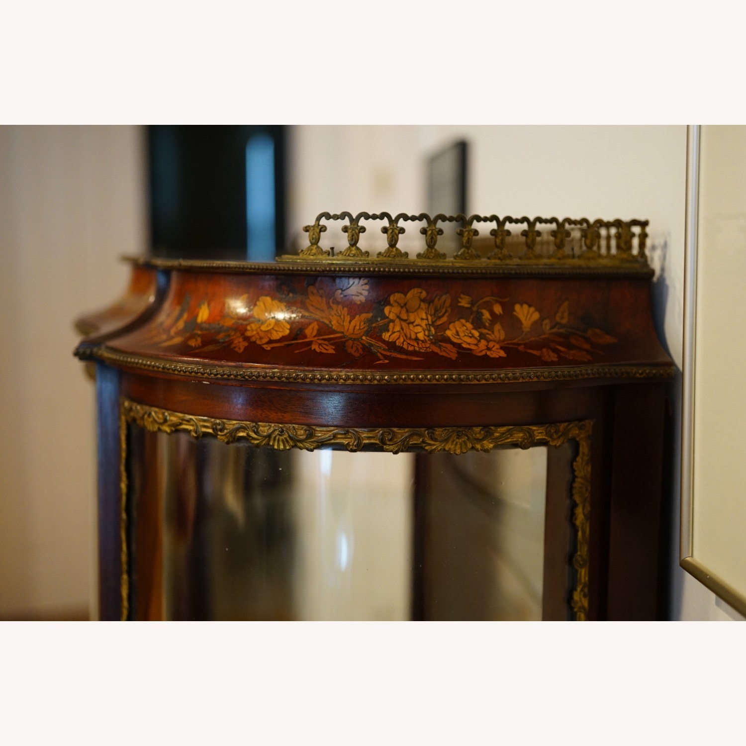 Antique French Inlaid Bowed Glass Curio Cabinet - image-10