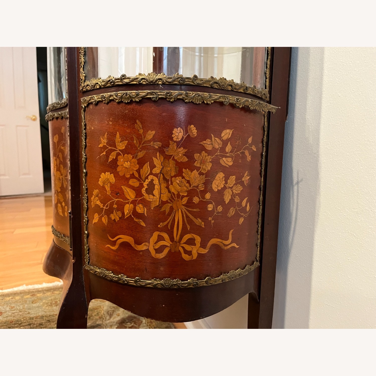 Antique French Inlaid Bowed Glass Curio Cabinet - image-14