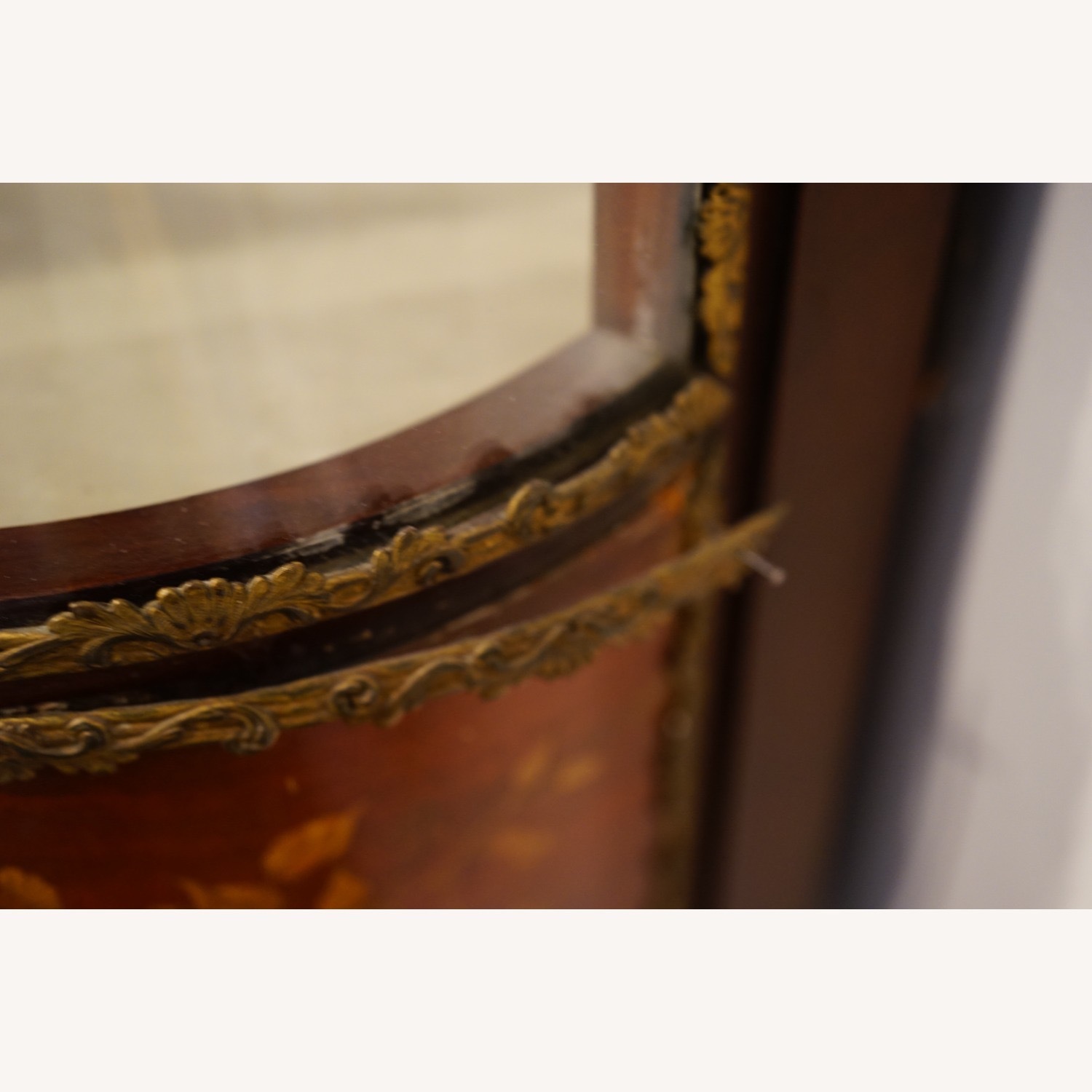 Antique French Inlaid Bowed Glass Curio Cabinet - image-15