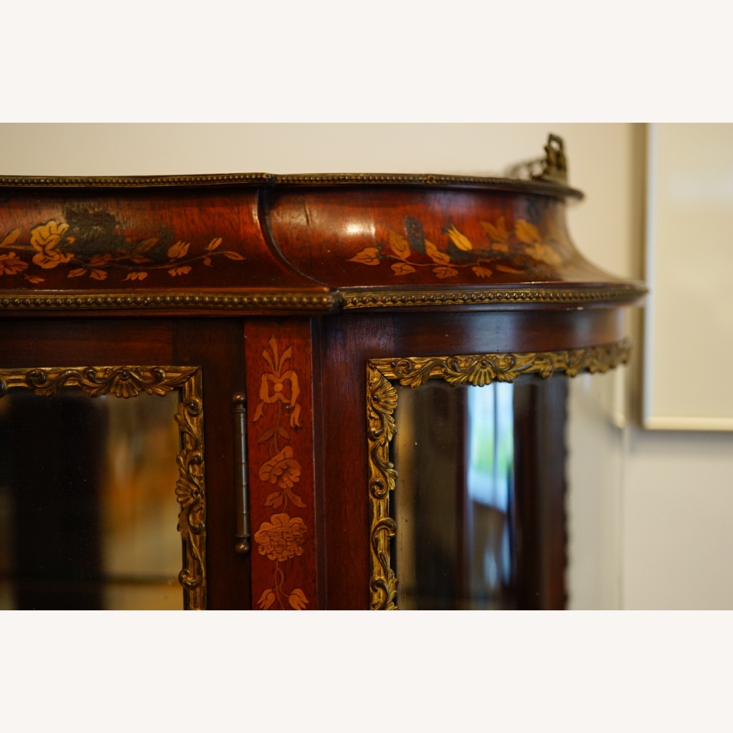 Antique French Inlaid Bowed Glass Curio Cabinet - image-8