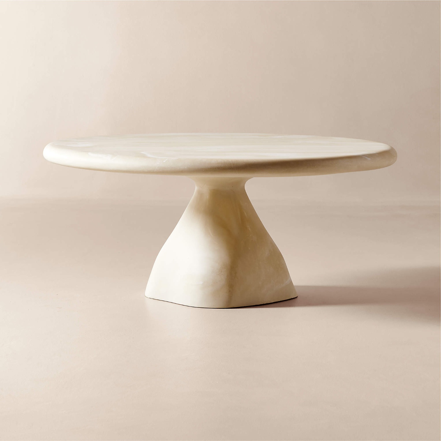 CB2 Espira Round 35" Cream Marbled Resin Coffee Table - image-4