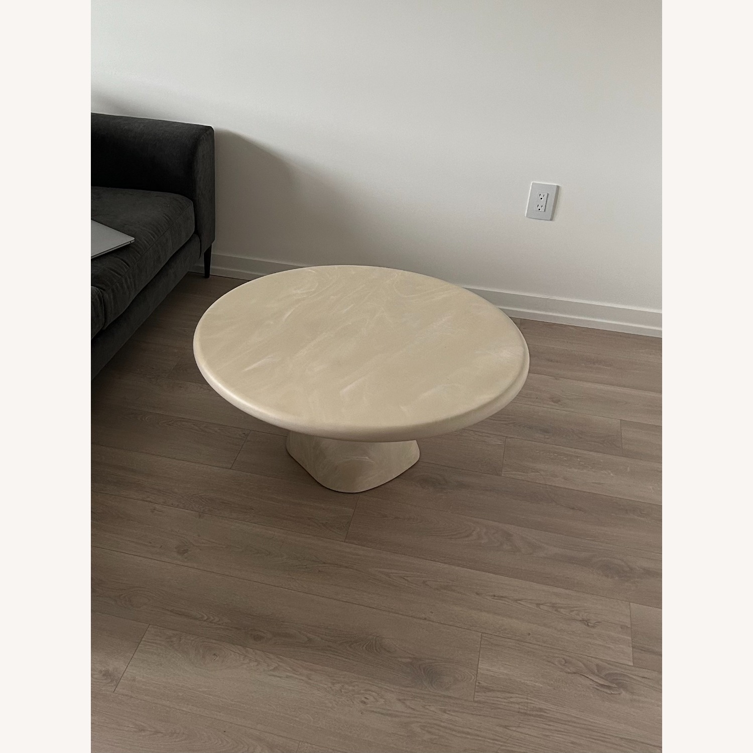 CB2 Espira Round 35" Cream Marbled Resin Coffee Table - image-2