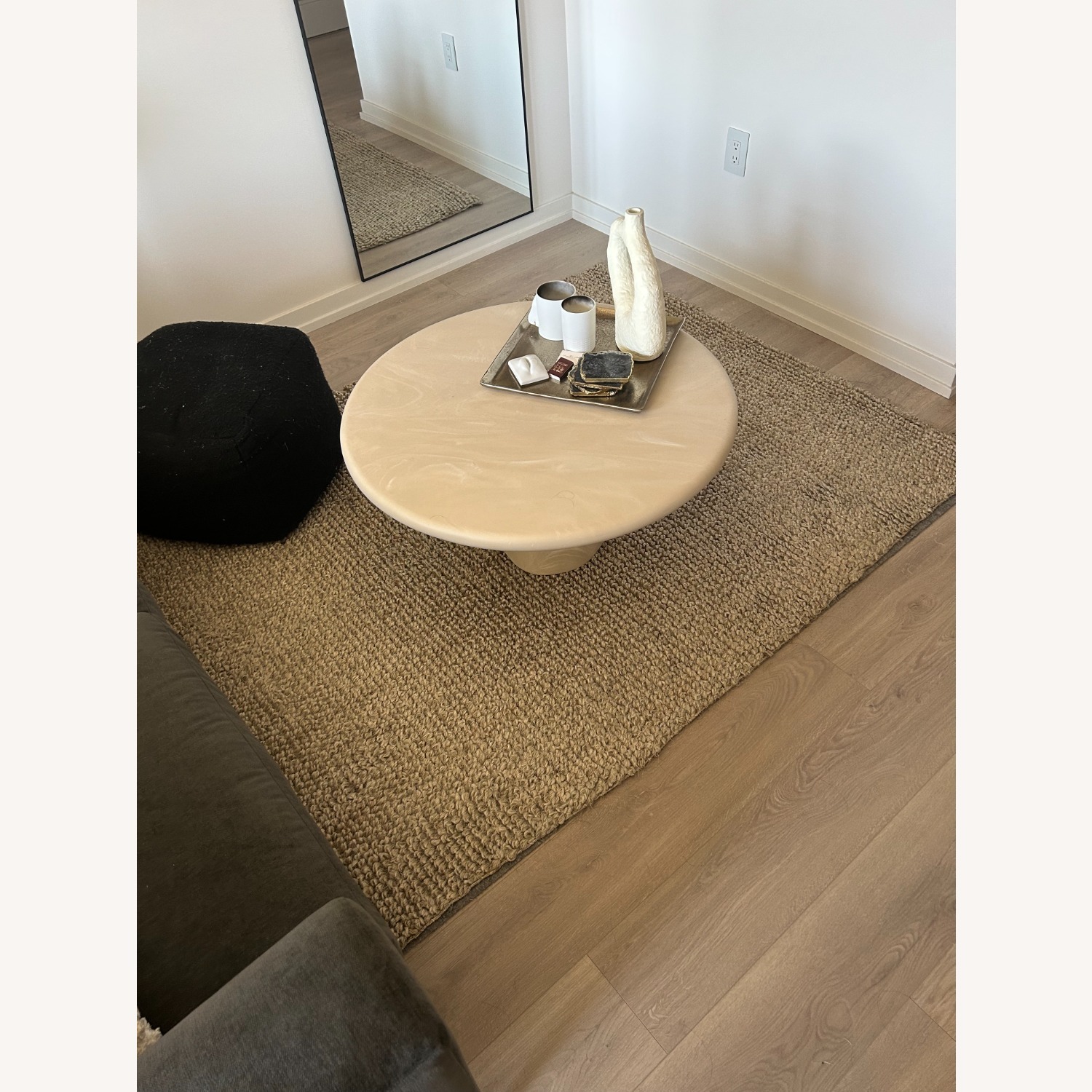 CB2 Espira Round 35" Cream Marbled Resin Coffee Table - image-3