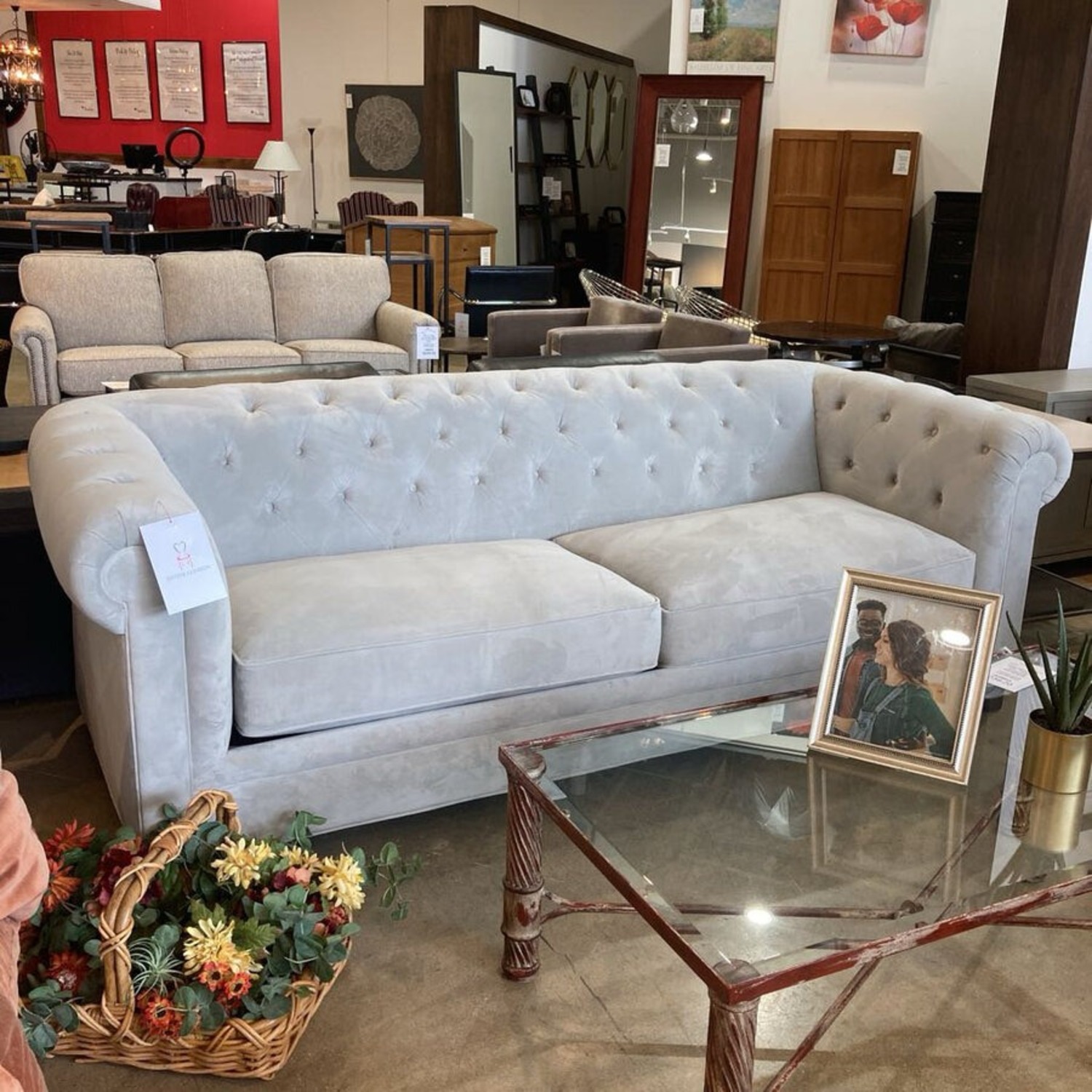 Martha Stewart Velvet Chesterfield Sofa Gray  - image-2