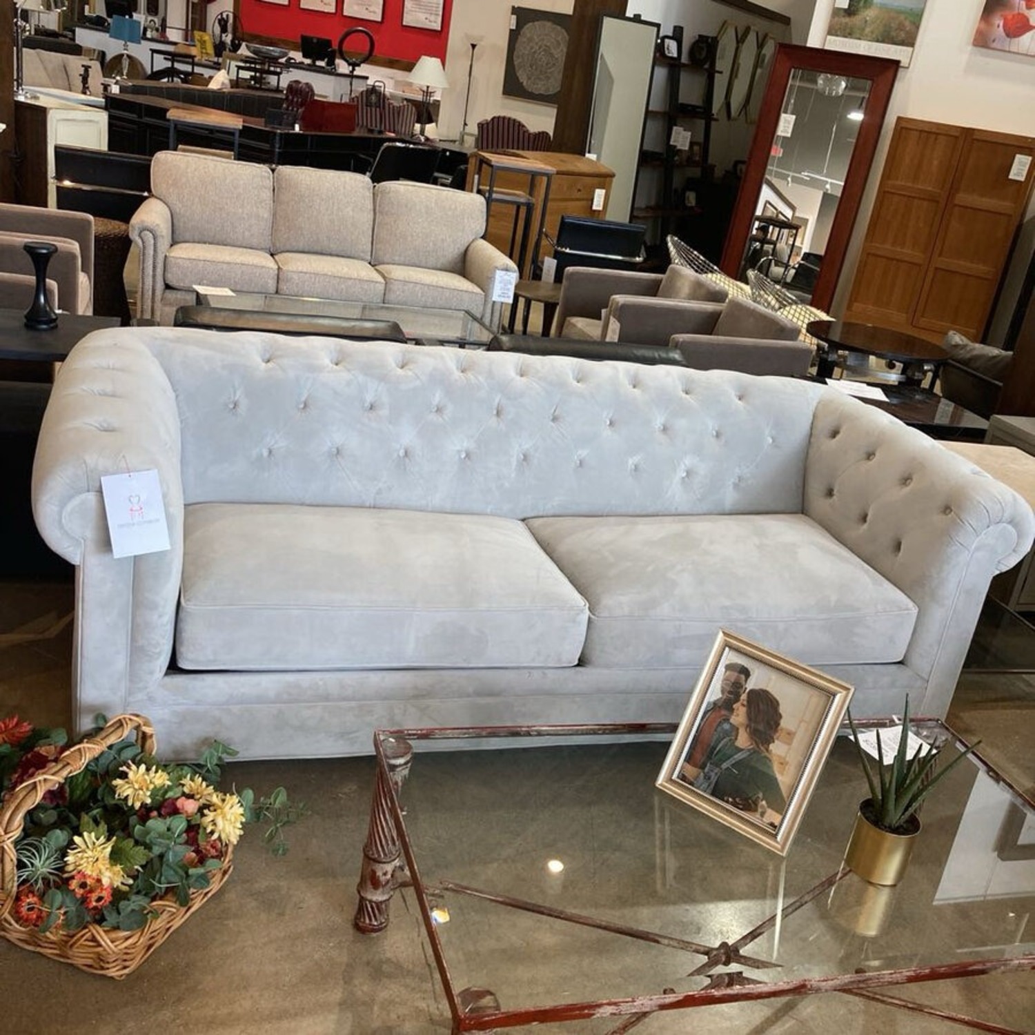 Martha Stewart Velvet Chesterfield Sofa Gray  - image-10